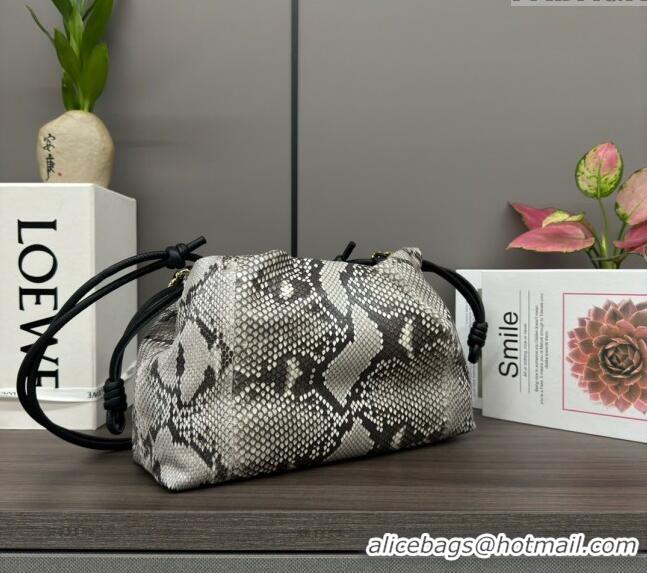 Discount Loewe Small Flamenco Purse bag in Snakeskin Embossed Leather L012403 Grey 2024