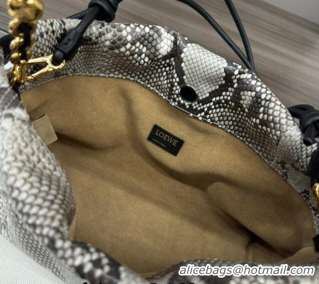 Discount Loewe Small Flamenco Purse bag in Snakeskin Embossed Leather L012403 Grey 2024