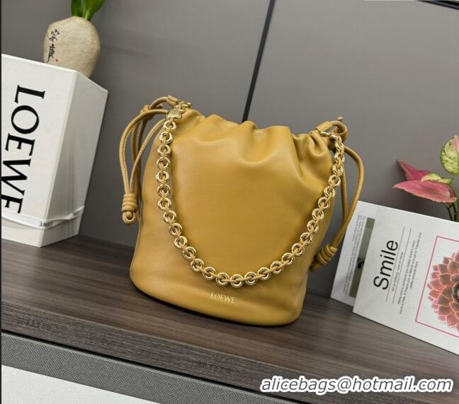 Best Quality Loewe Flamenco Purse Bucket bag in mellow nappa lambskin 012406 Sahara Yellow 2024