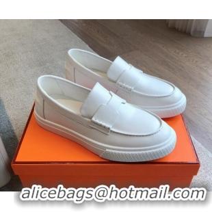 Popular Style Hermes Ike Calfskin Slip-on Sneakers with H cut-out White 425104