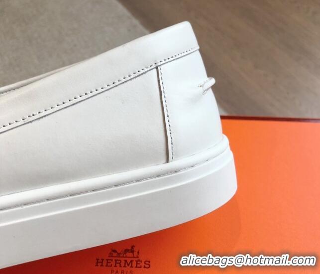 Popular Style Hermes Ike Calfskin Slip-on Sneakers with H cut-out White 425104