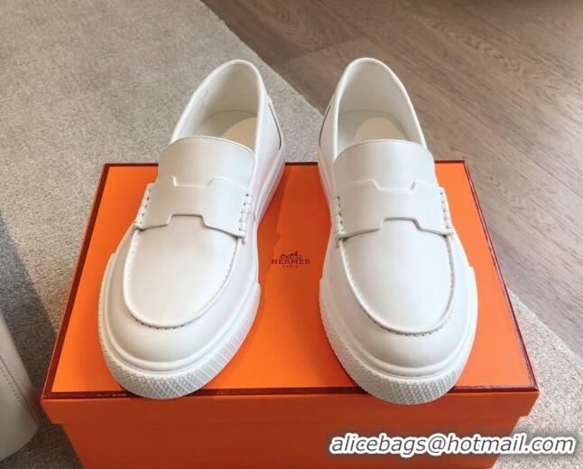 Popular Style Hermes Ike Calfskin Slip-on Sneakers with H cut-out White 425104