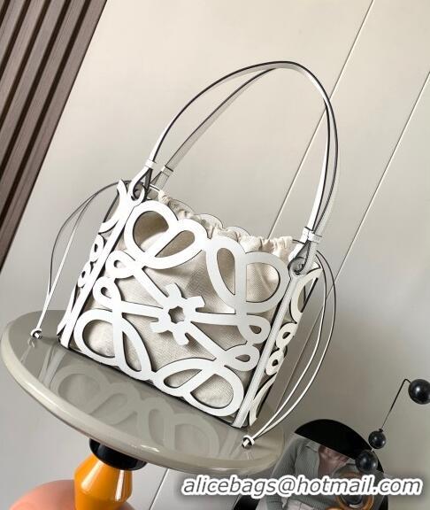 New Design Loewe Small Anagram cut-out tote in box calfskin L7014 White 2024