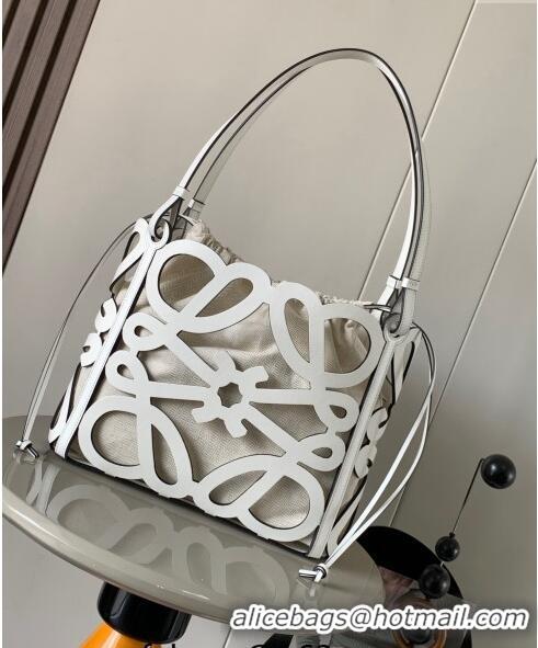 New Design Loewe Small Anagram cut-out tote in box calfskin L7014 White 2024