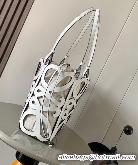 New Design Loewe Small Anagram cut-out tote in box calfskin L7014 White 2024