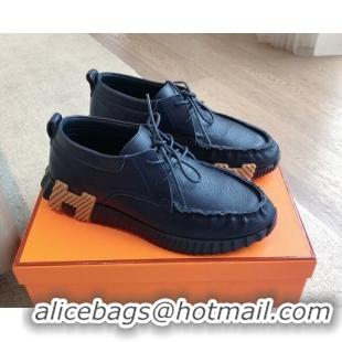 Fashion Hermes Increase Sneakers in Calfskin Dark Blue 425114