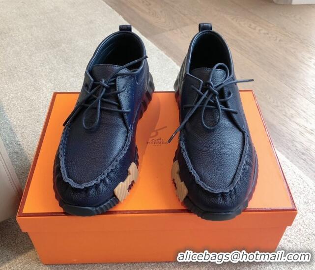 Fashion Hermes Increase Sneakers in Calfskin Dark Blue 425114