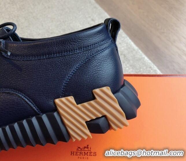 Fashion Hermes Increase Sneakers in Calfskin Dark Blue 425114