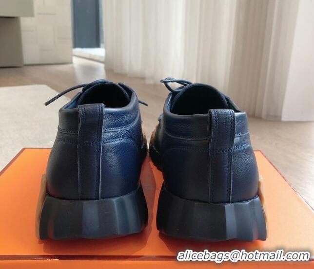 Fashion Hermes Increase Sneakers in Calfskin Dark Blue 425114