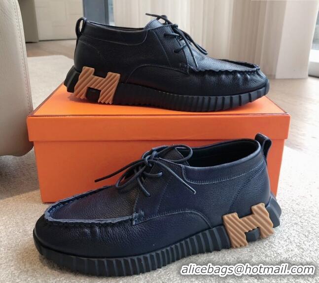 Fashion Hermes Increase Sneakers in Calfskin Dark Blue 425114