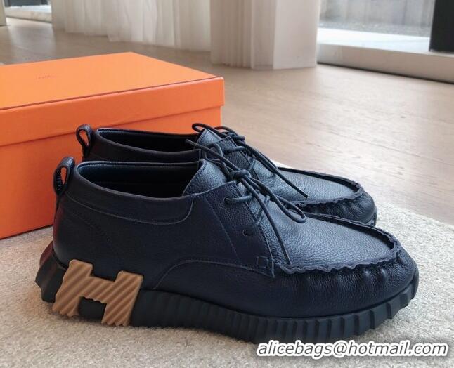 Fashion Hermes Increase Sneakers in Calfskin Dark Blue 425114