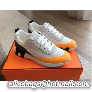 1:1 aaaaa Hermes Bouncing Sneakers in Satin Knit and Suede Orange Yellow 425120