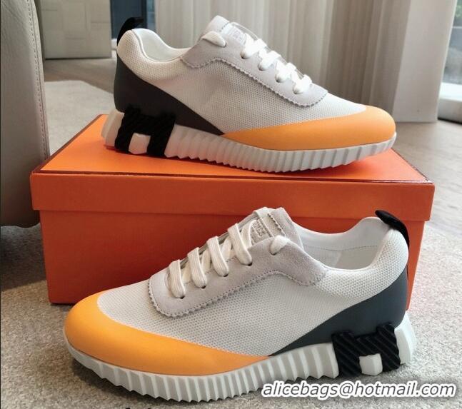 1:1 aaaaa Hermes Bouncing Sneakers in Satin Knit and Suede Orange Yellow 425120