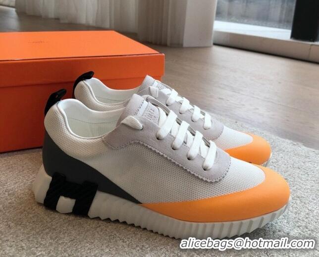 1:1 aaaaa Hermes Bouncing Sneakers in Satin Knit and Suede Orange Yellow 425120