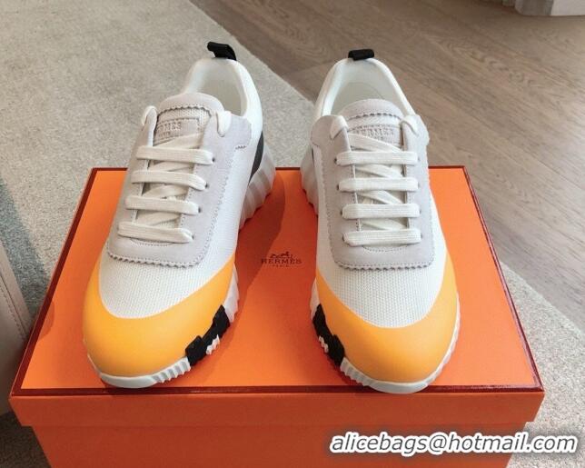 1:1 aaaaa Hermes Bouncing Sneakers in Satin Knit and Suede Orange Yellow 425120