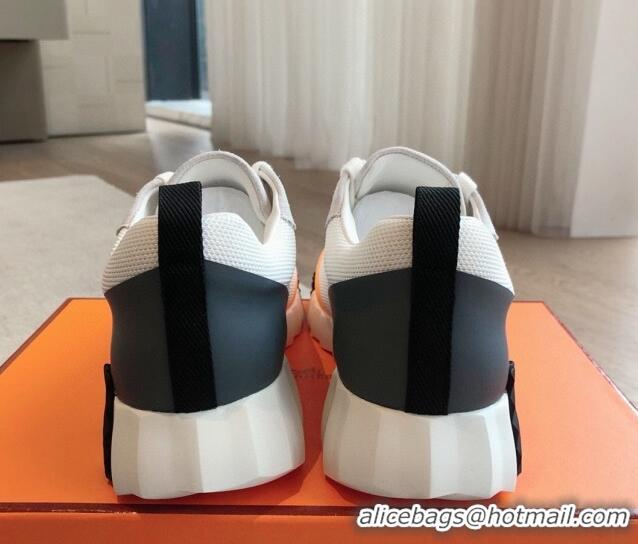 1:1 aaaaa Hermes Bouncing Sneakers in Satin Knit and Suede Orange Yellow 425120