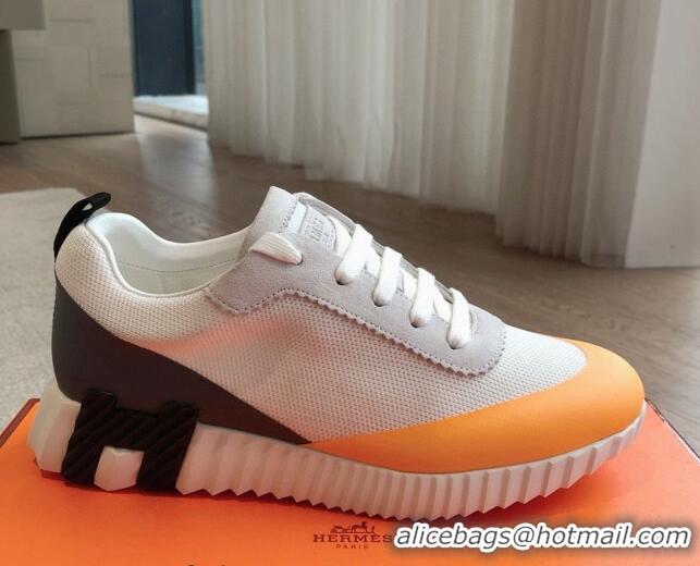 1:1 aaaaa Hermes Bouncing Sneakers in Satin Knit and Suede Orange Yellow 425120