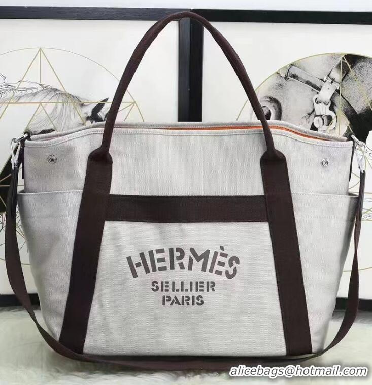 Famous Brand Hermes Canvas Shopping Bag H0734 White And Orange