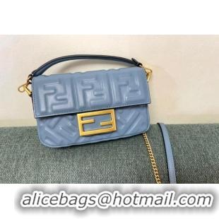 Pretty Style Fendi Baguette Mini Nappa Leather Bag F0135 Dusty Blue 2024