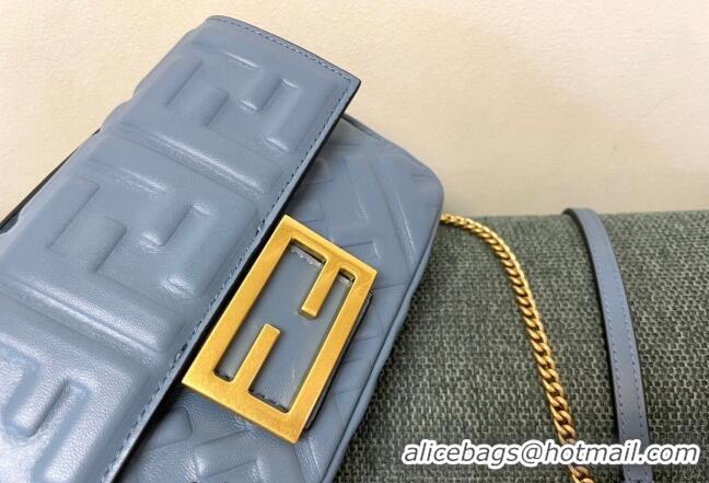 Pretty Style Fendi Baguette Mini Nappa Leather Bag F0135 Dusty Blue 2024