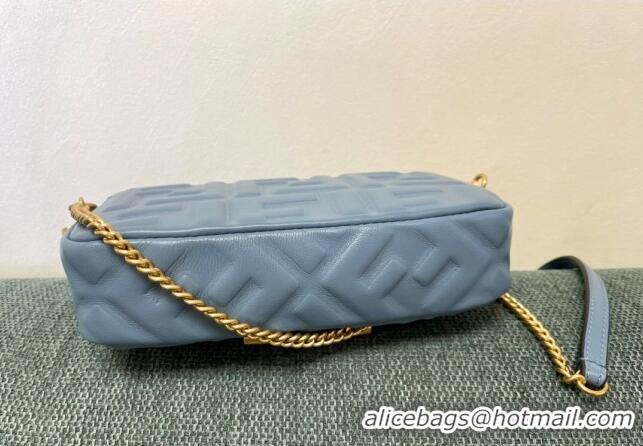 Pretty Style Fendi Baguette Mini Nappa Leather Bag F0135 Dusty Blue 2024