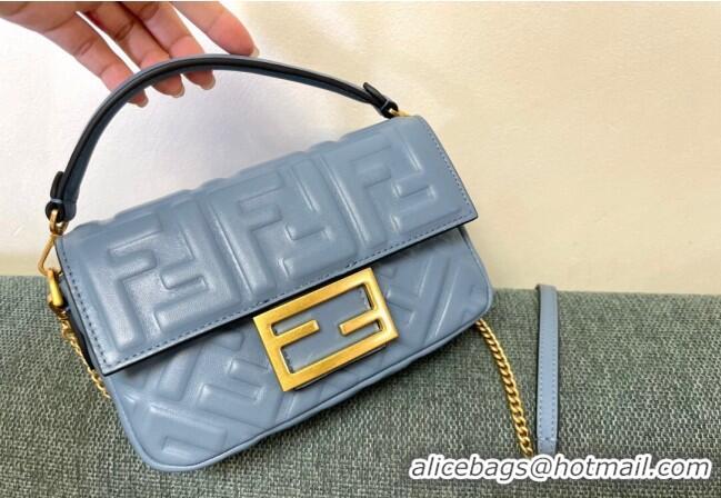 Pretty Style Fendi Baguette Mini Nappa Leather Bag F0135 Dusty Blue 2024