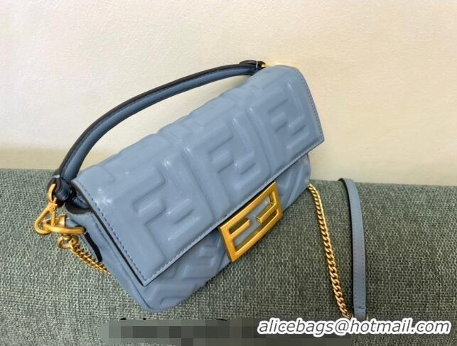 Pretty Style Fendi Baguette Mini Nappa Leather Bag F0135 Dusty Blue 2024