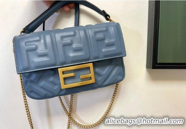 Pretty Style Fendi Baguette Mini Nappa Leather Bag F0135 Dusty Blue 2024