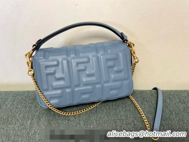 Pretty Style Fendi Baguette Mini Nappa Leather Bag F0135 Dusty Blue 2024