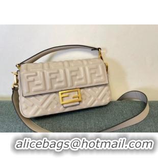 Good Product Fendi Baguette Medium Nappa Leather Bag FM0135 Light Grey 2024