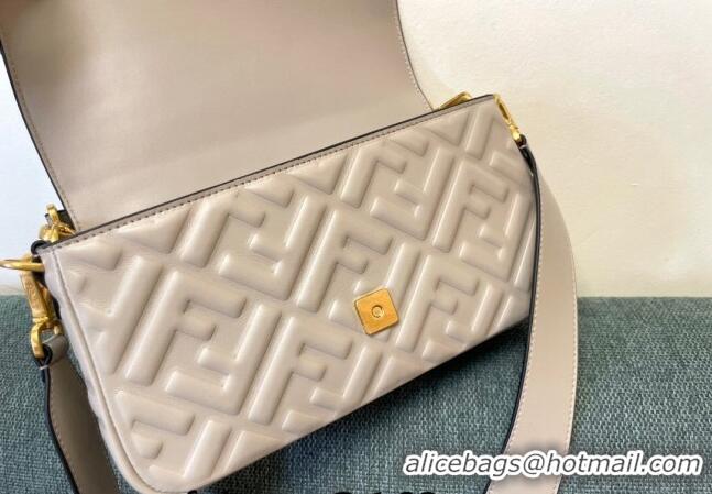 Good Product Fendi Baguette Medium Nappa Leather Bag FM0135 Light Grey 2024