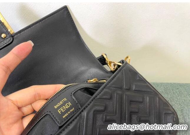 New Style Fendi Baguette Medium Nappa Leather Bag FM0135 Black 2024