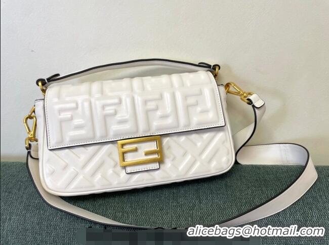 Unique Grade Fendi Baguette Medium Nappa Leather Bag FM0135 White 2024