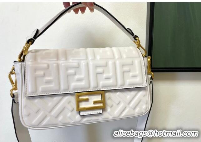 Unique Grade Fendi Baguette Medium Nappa Leather Bag FM0135 White 2024