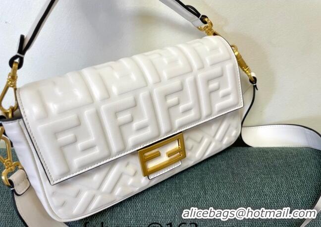 Unique Grade Fendi Baguette Medium Nappa Leather Bag FM0135 White 2024