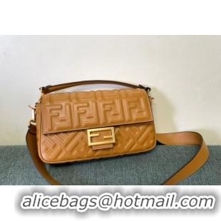 Top Quality Fendi Baguette Medium Nappa Leather Bag FM0135 Caramel Brown 2024