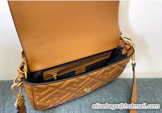 Top Quality Fendi Baguette Medium Nappa Leather Bag FM0135 Caramel Brown 2024