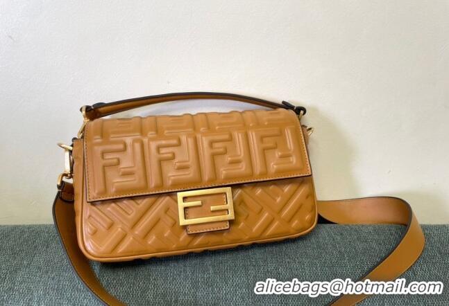 Top Quality Fendi Baguette Medium Nappa Leather Bag FM0135 Caramel Brown 2024