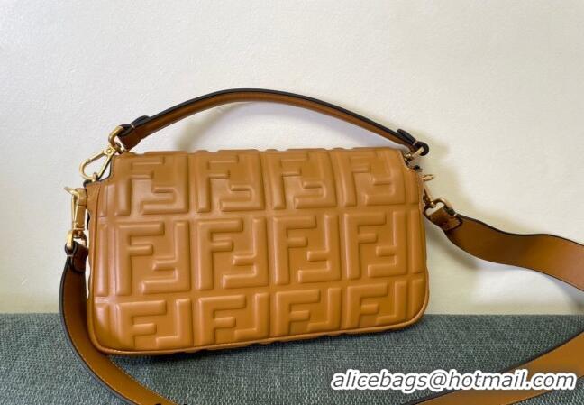 Top Quality Fendi Baguette Medium Nappa Leather Bag FM0135 Caramel Brown 2024