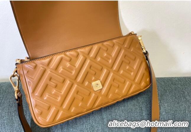 Top Quality Fendi Baguette Medium Nappa Leather Bag FM0135 Caramel Brown 2024