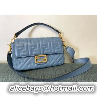 Buy Fashionable Fendi Baguette Medium Nappa Leather Bag FM0135 Dusty Blue 2024