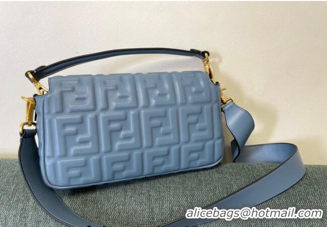 Buy Fashionable Fendi Baguette Medium Nappa Leather Bag FM0135 Dusty Blue 2024