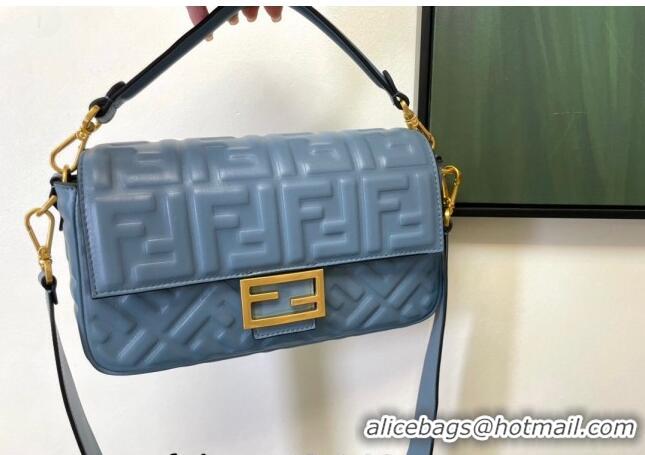 Buy Fashionable Fendi Baguette Medium Nappa Leather Bag FM0135 Dusty Blue 2024