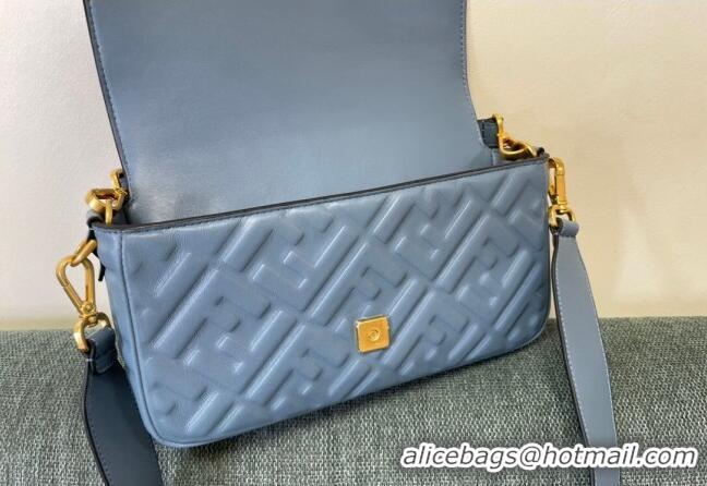 Buy Fashionable Fendi Baguette Medium Nappa Leather Bag FM0135 Dusty Blue 2024