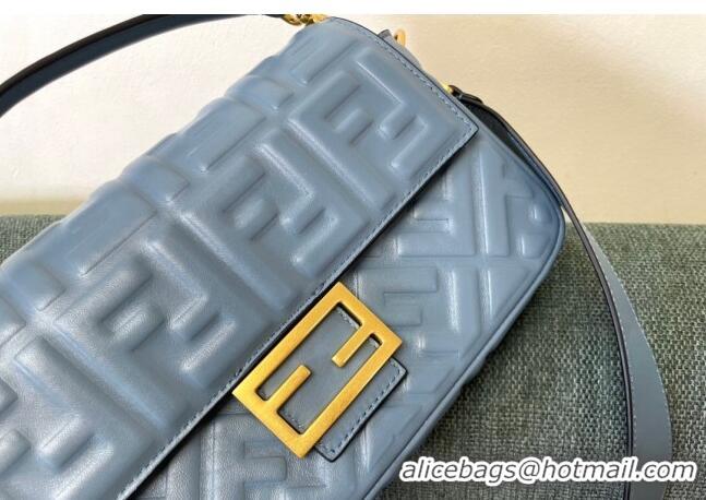 Buy Fashionable Fendi Baguette Medium Nappa Leather Bag FM0135 Dusty Blue 2024