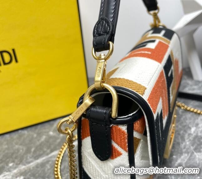 Best Price Fendi Baguette Mini Bag in Multicolor Canvas bag with FF Embroidery 0523 Orange 2024