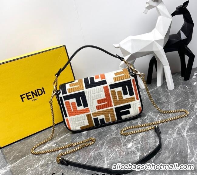 Best Price Fendi Baguette Mini Bag in Multicolor Canvas bag with FF Embroidery 0523 Orange 2024