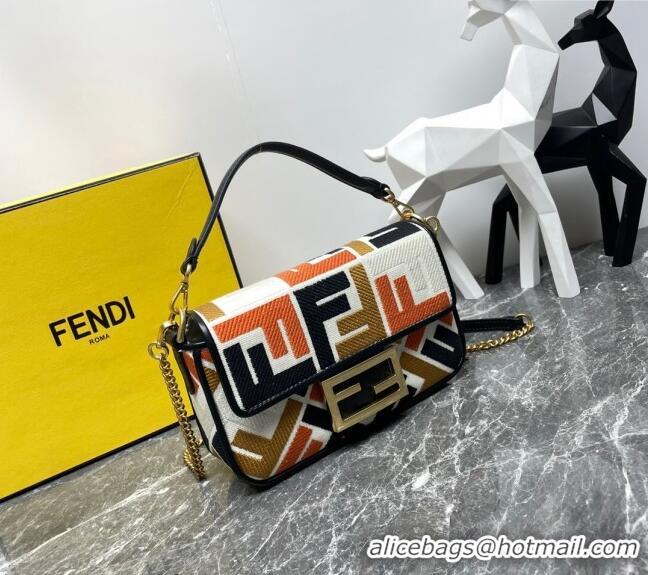 Best Price Fendi Baguette Mini Bag in Multicolor Canvas bag with FF Embroidery 0523 Orange 2024