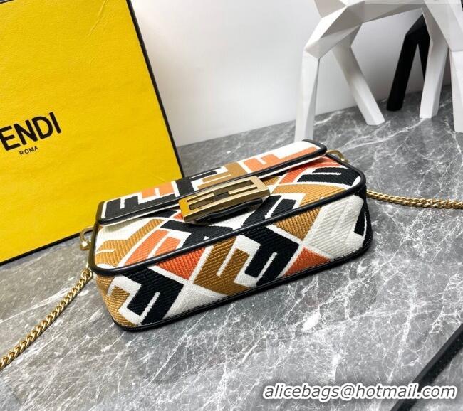 Best Price Fendi Baguette Mini Bag in Multicolor Canvas bag with FF Embroidery 0523 Orange 2024