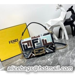 Promotional Fendi Baguette Mini Bag in Multicolor Canvas bag with FF Embroidery 0523 Blue 2024